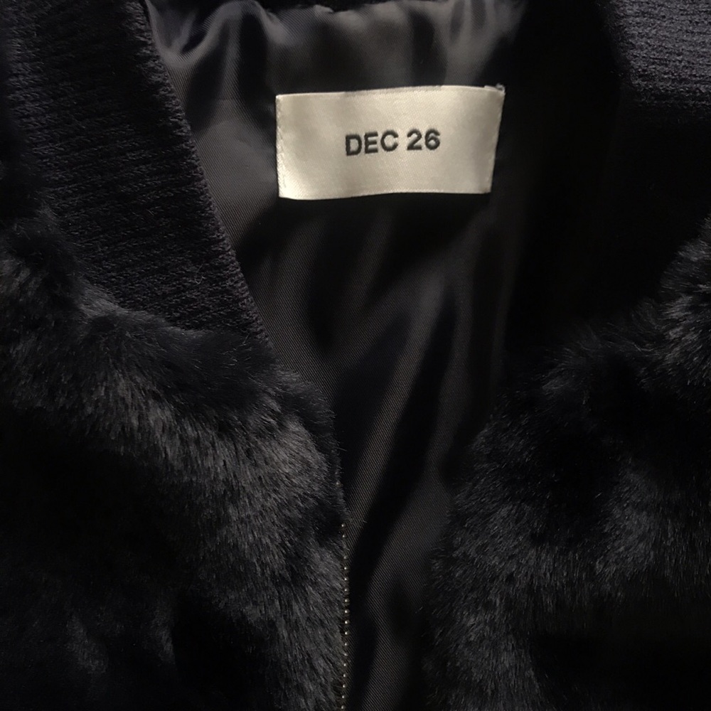 Dec 26 faux fur bomber jacket in dark navy